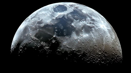 Lunar surface close-up reveals cratered terminator in sharp detail