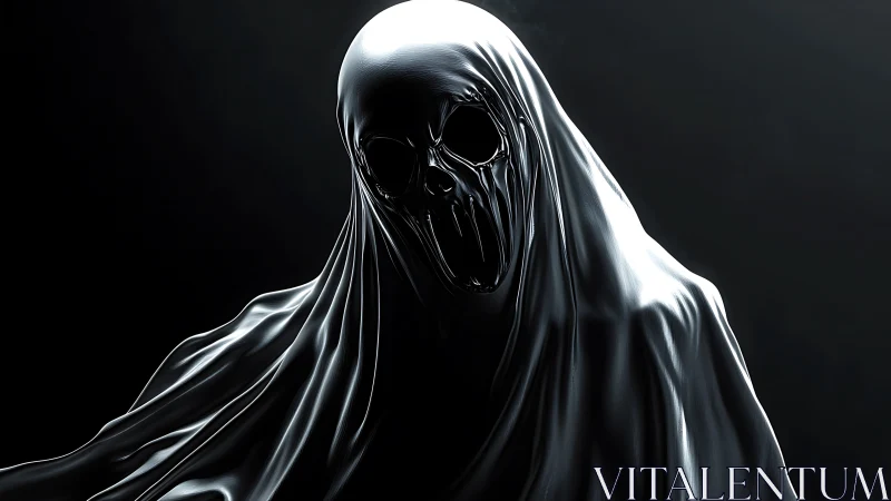 Hooded spectral entity rendered as high-contrast 3D form