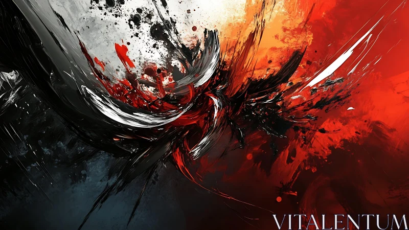 Dynamic Abstract Painting with Bold Red, Black, and White Strokes.