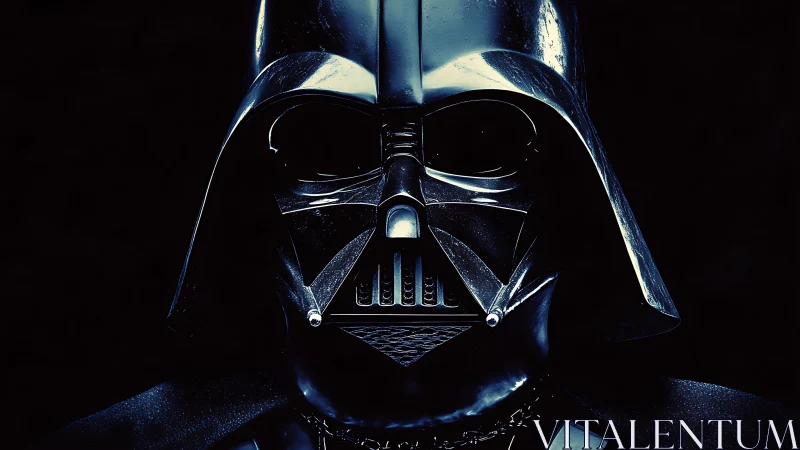 Dark armored helmet portrait with stark central lighting