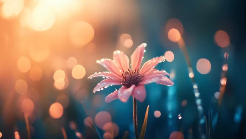 Backlit macro flower rendered with shallow depth of field bokeh