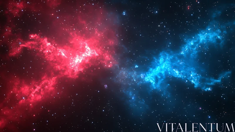 Digital nebulae confrontation in dual red and blue spectral fields.