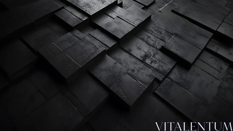 Abstract 3D Dark Geometric Blocks with Modern Minimalist Texture.