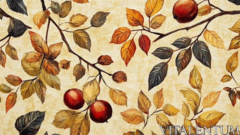 Autumn fruit branches weave a warm vintage botanical tapestry