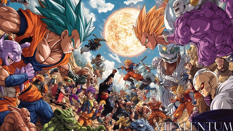 Dragon Ball warriors clash in an explosive desert standoff.