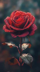 Red Rose Drenched in Morning Dew