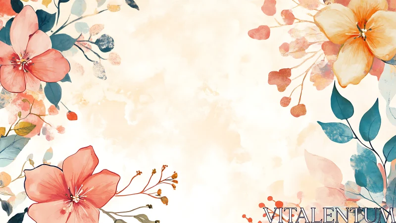 Watercolor Florals Frame with Warm Tones and Botanical Details.