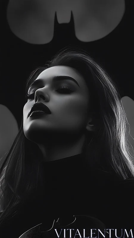 Dark heroine rises in monochrome bat emblem glow