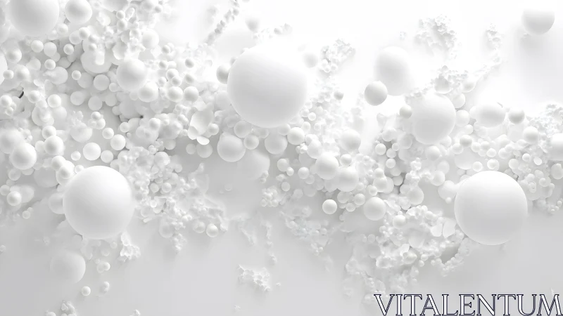 Cloudburst of white spheres drifting through minimal void.