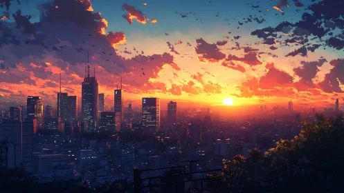 Sunset-drenched skyline where neon dreams meet glowing clouds.
