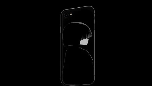 Black smartphone shows stylized silhouette portrait in profile