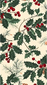 Holly berry tangle on winter cream holiday canvas pattern.