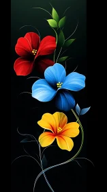 Vibrant Floral Trio Against Dark Background.