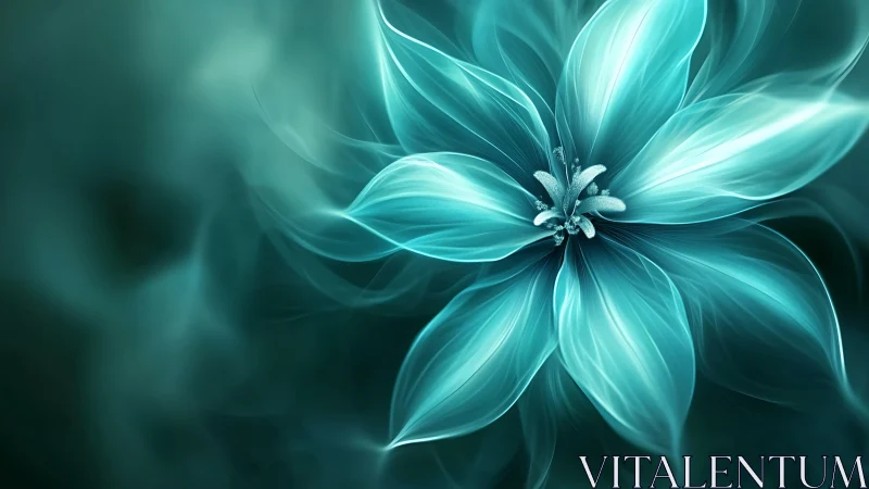 Abstract turquoise flower with luminous layered petals.