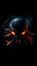 Fiery deep sea demon stares out with blazing molten eyes