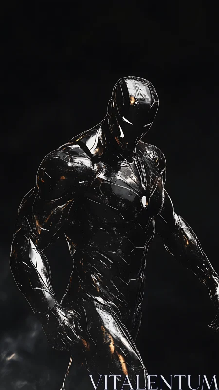 High-gloss black armored humanoid with luminous visor highlights