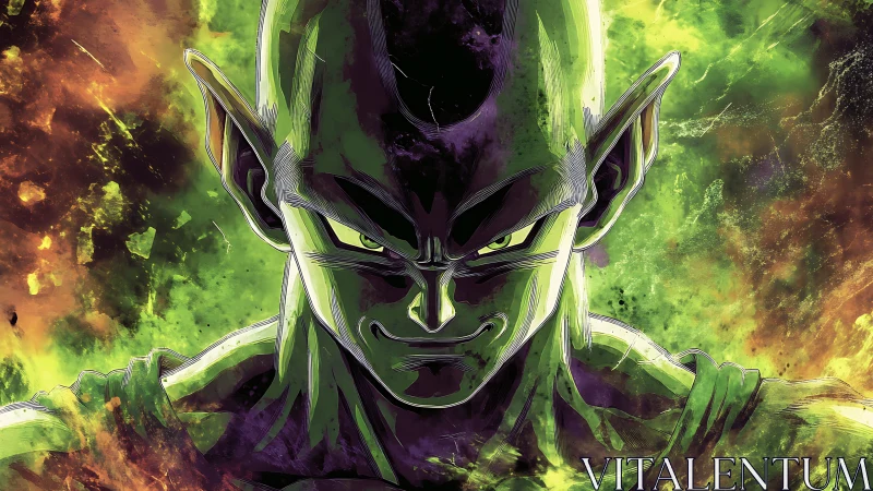 High-contrast anime portrait uses neon palette and vector line shading