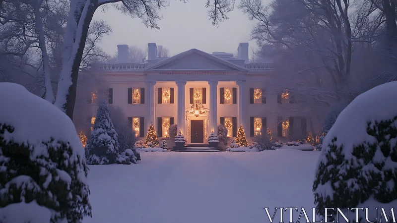 Winter mansion glows like a lantern tucked in quiet snow