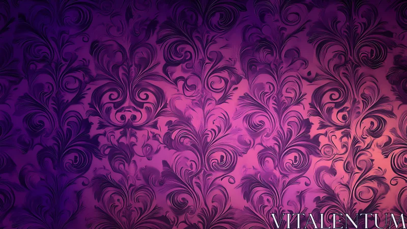 Ornate purple damask flourishes glow in soft gradient light.