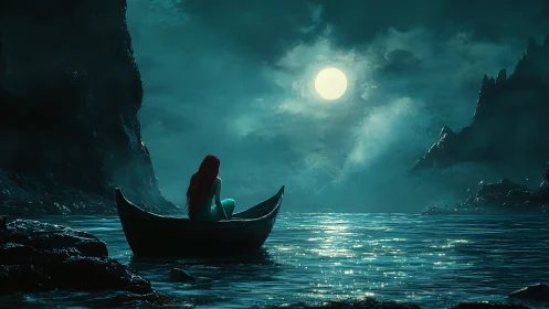 Moonlit mermaid drifting softly across a shimmering sea.