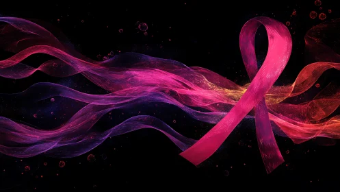 Pink ribbon symbol rendered with flowing luminous ribbons