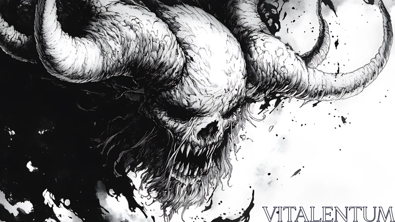 Horned skeletal daemon rendered in high-contrast ink storm.