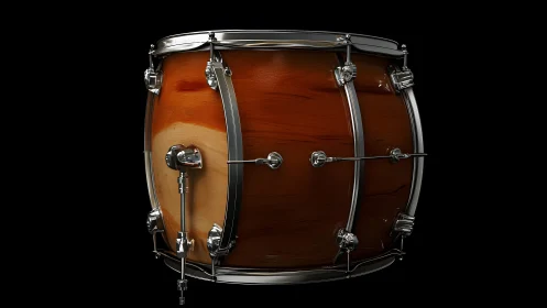 Classic Wooden Bass Drum with Chrome Hardware, Studio Lighting.
