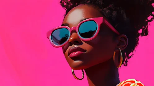 High-saturation digital portrait with reflective sunglasses and bold pink