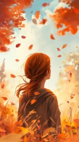 Gentle autumn breeze surrounds a thoughtful girl at sunrise