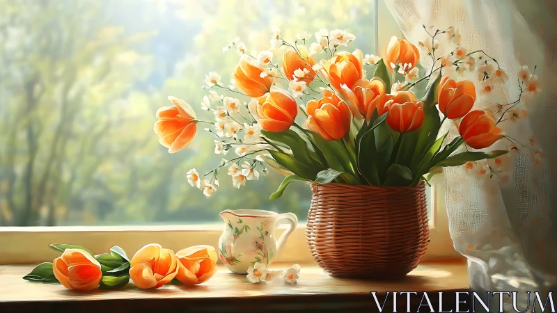 Crimson Blooms Whisper Spring Through Woven Warmth.