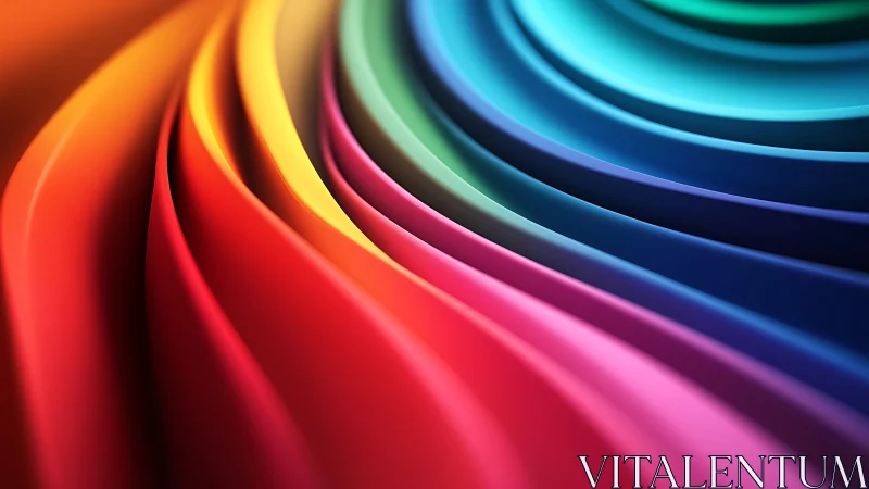 Curved rainbow ribbons flow in smooth, layered waves of color.