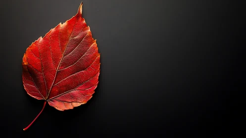 Crimson autumn leaf whispering on deep velvet night.