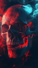 Neon red cranial study rendered in high-contrast digital glaze