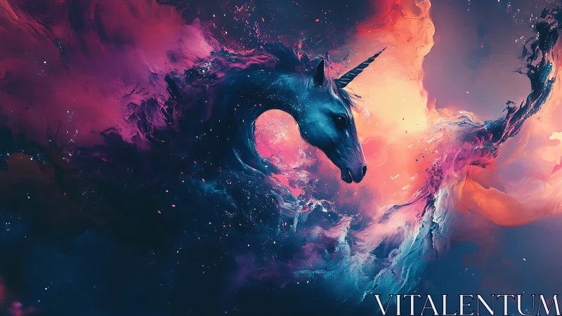 Starlit nebula unicorn surges through cosmic paintstorm.