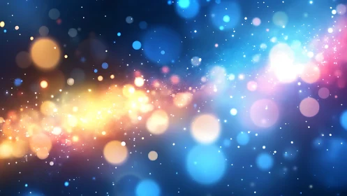 Glowing rainbow bokeh lights drifting through a dreamy night.