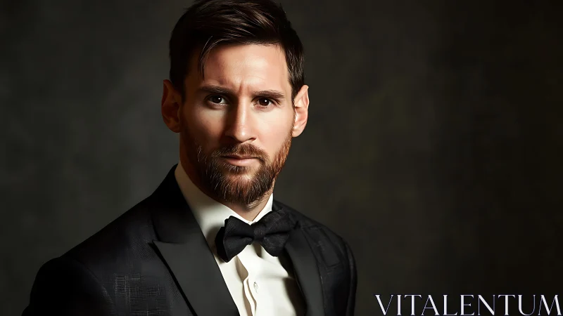 Studio portrait of bearded man in tuxedo, low key lighting