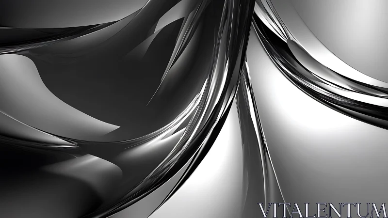 Abstract metallic curves in modern monochrome digital art style.