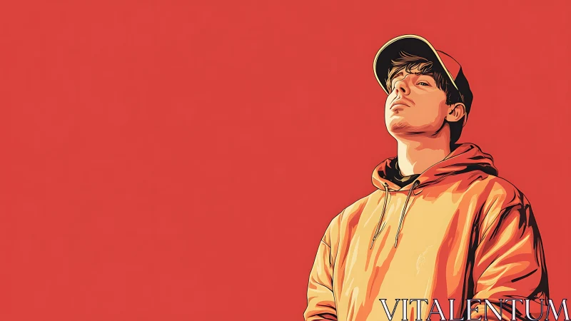 Bold streetwear portrait set against vivid red field.