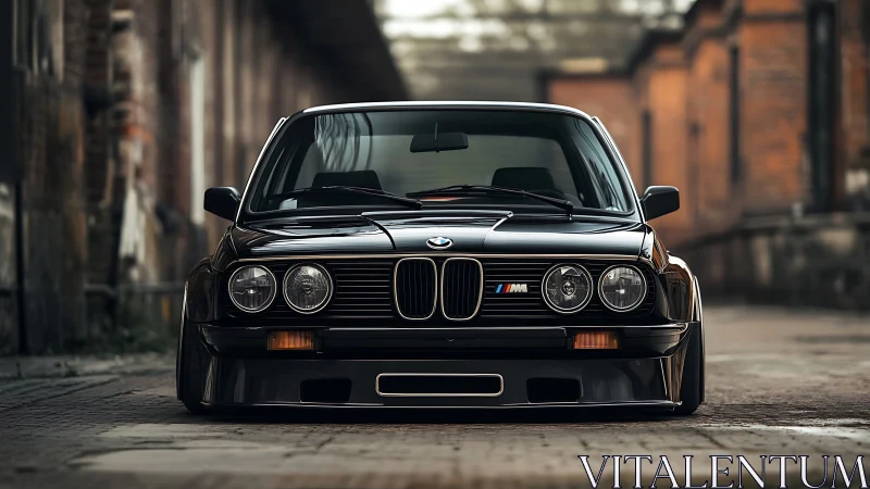 Low-angle photoreal classic BMW M front view composition.