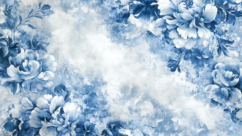 Blue and White Floral Watercolor Background Design.