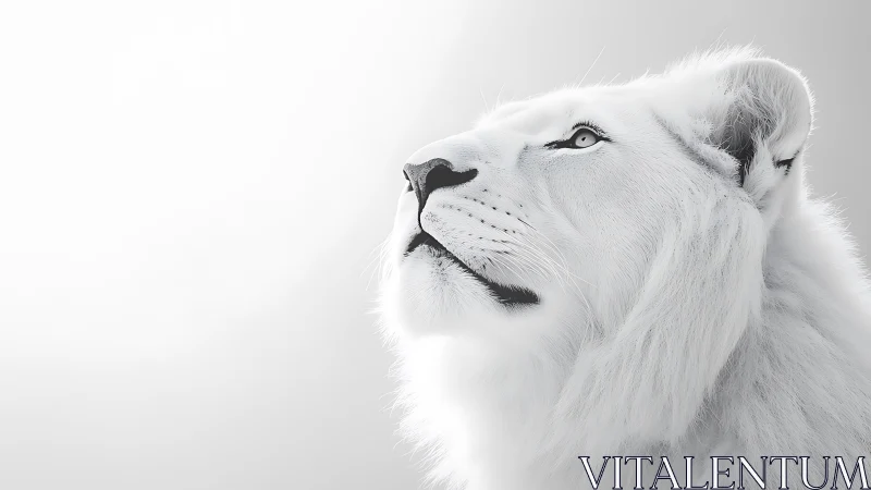 High-key photoreal profile of a white lion in side elevation.