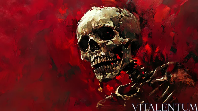 Skull study over blood-red abstract oil field.