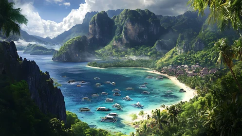 Tropical Limestone Archipelago with Turquoise Lagoon and Indigenous Settlement.