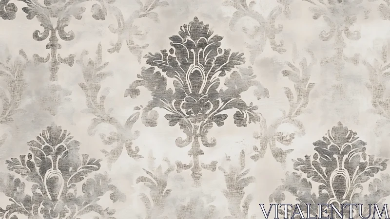 Vintage damask wallpaper pattern with soft distressed texture.
