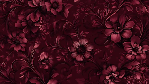 Deep Burgundy Floral Tapestry with Ornate Blooms