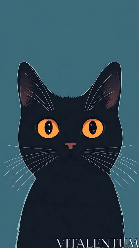 Bold Black Cat with Golden Eyes Stares Forward.