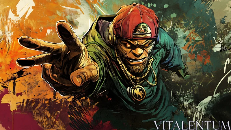 Dynamic urban character in aggressive graffiti comic perspective.