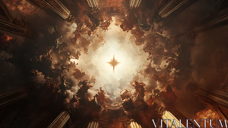 Radiant celestial gathering around a glowing star of light.