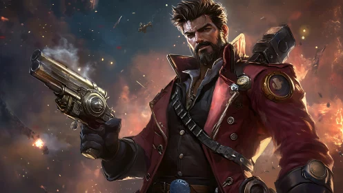 Heroic gunslinger portrait in dynamic digital painting style.