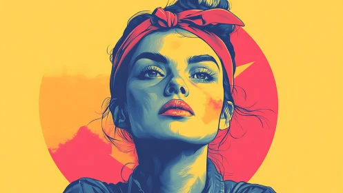 Digital vector portrait depicts woman with headband profile